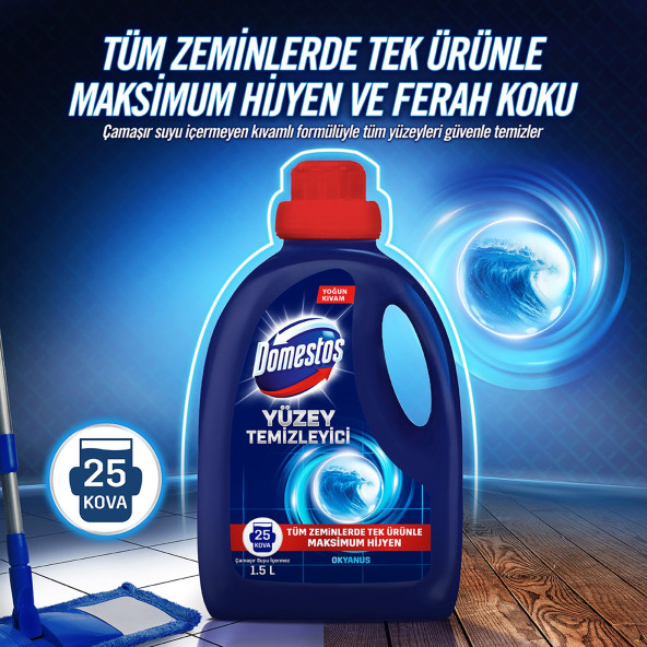 Domestos Yüzey Temizleyici Okyanus Maksimum Hijyen Tüm Yüzeyler İçin 1500 ML x 3 Adet - 5