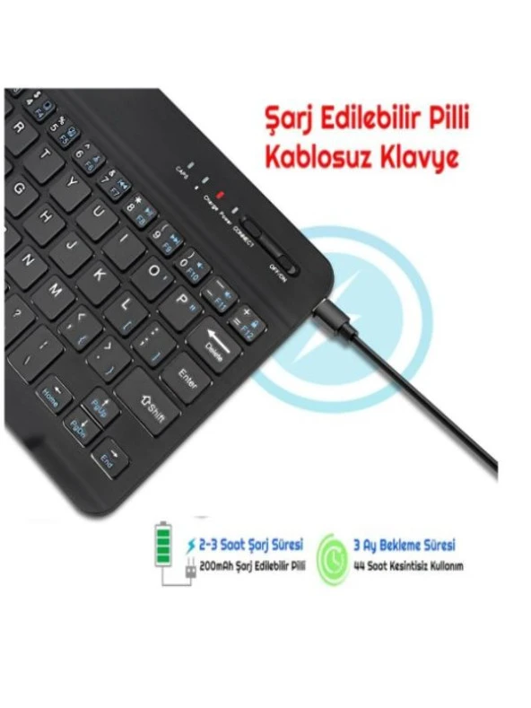 Wenn Tab Ultra 10.1" Uyumlu Kablosuz Bluetooth Şarj Edilebilir Mini Q Klavye - Siyah - 4