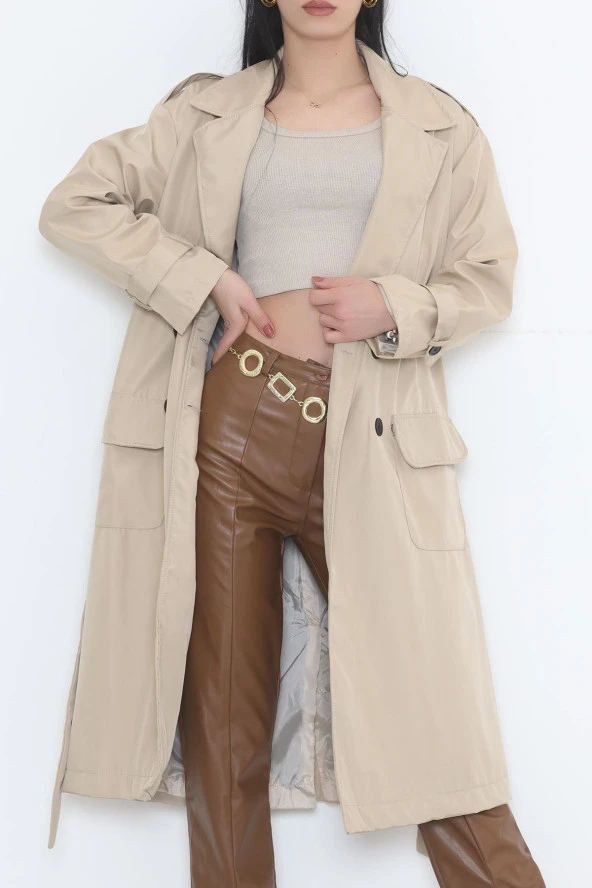 Kemerli Trençkot Vizon - 11613.683. - 2