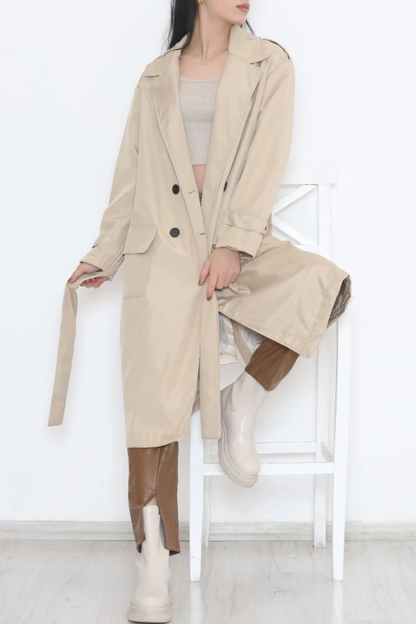 Kemerli Trençkot Vizon - 11613.683. - 3