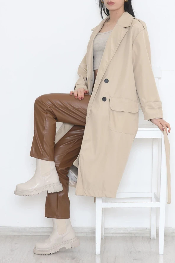 Kemerli Trençkot Vizon - 11613.683. - 4