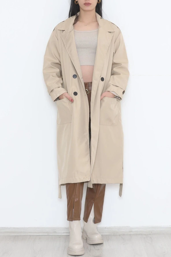 Kemerli Trençkot Vizon - 11613.683. - 5