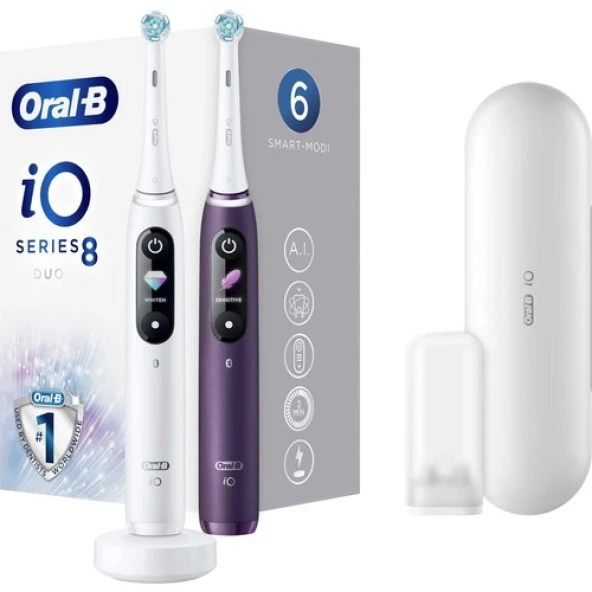 Oral-B iO 8 Beyaz/Mor 2'li Şarjlı Diş Fırçası Seti