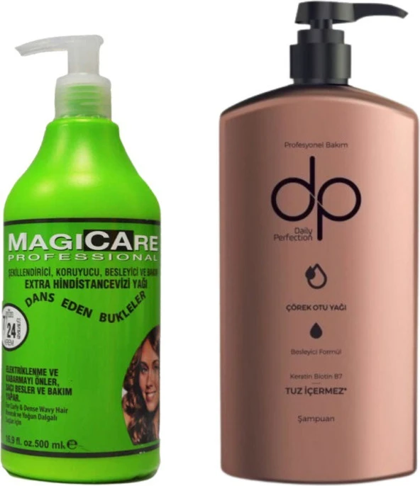 Magicare 7/24 Saç Kremi 500 ml Dans Eden Belirgin Bukleler+Dp Çörek Otu Yağı Şampuan 500ML