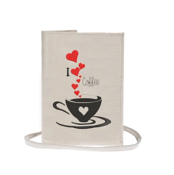 Coffee Cup Love Nakışlı Kitap - Tablet - Ebook Çantası / Kılıfı - 2