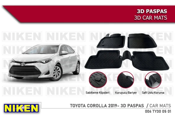 Toyota Corolla -2019 için Uyumlu 3D Paspas