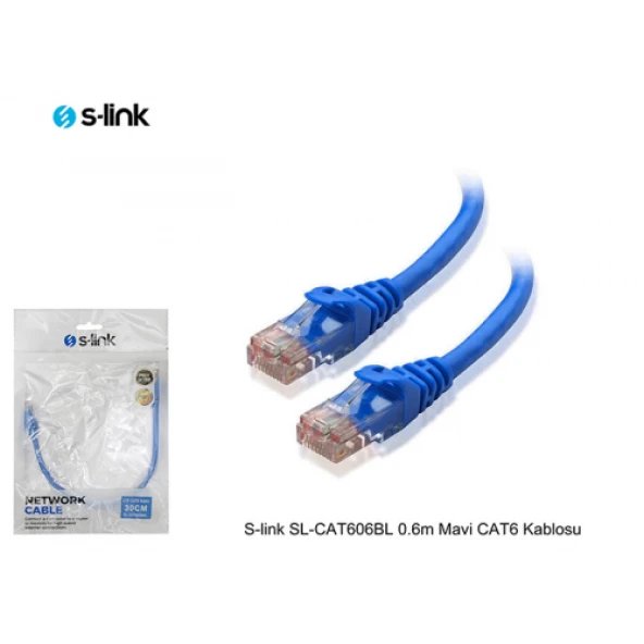 S-Link SL-CAT606 CAT6 Patch 60CM Kablo (Mavi)