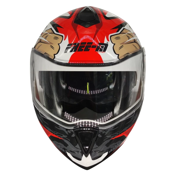 Free-M 961 Monkey Güneş Vizörlü Çeneden Açılır Kask Siyah - Beyaz - Kırmızı - 4