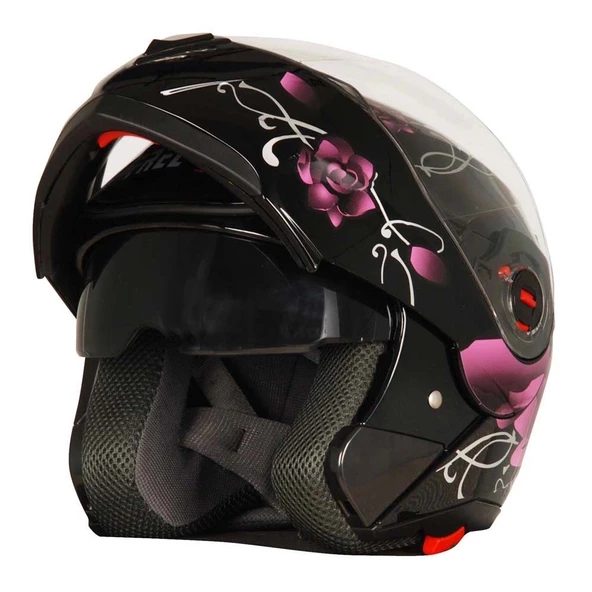 FREE-M 961 BLACK-ROSE ÇENE AÇILIR GÜNEŞ VİZÖRLÜ KASK