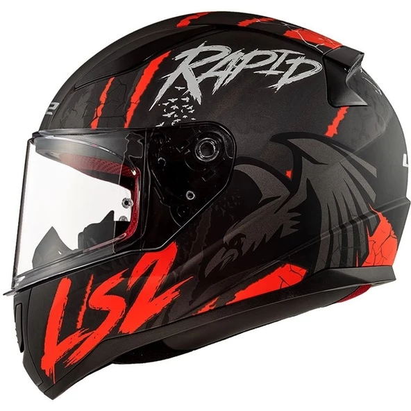 LS2 RAPID RAVEN MAT SİYAH-BEYAZ-KIRMIZI KASK