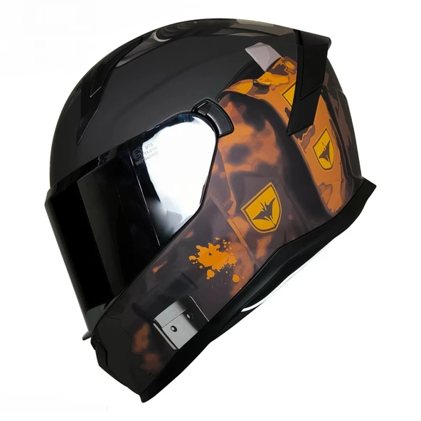 MTS M-910 MAT SİYAH-GRİ-SARI GÜNEŞ VİZÖRLÜ KASK (GRİ CAMLI)