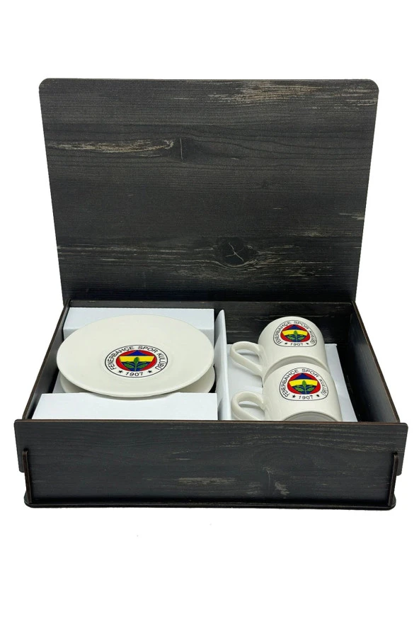 Fenerbahçe Orijinal Lisanslı 2'li Fincan Takımı Hediyelik Ahşap Kutulu - 3