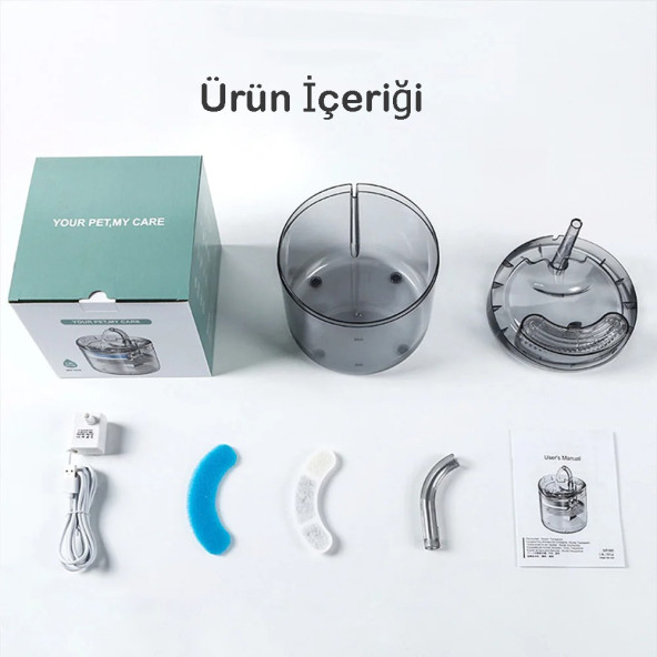 TechTic Kedi Köpek İçin Sessiz Su Çeşmesi Otomatik Su Pınarı Usb li Su Sebili Kedi Su Şelalesi ürün görseli 1