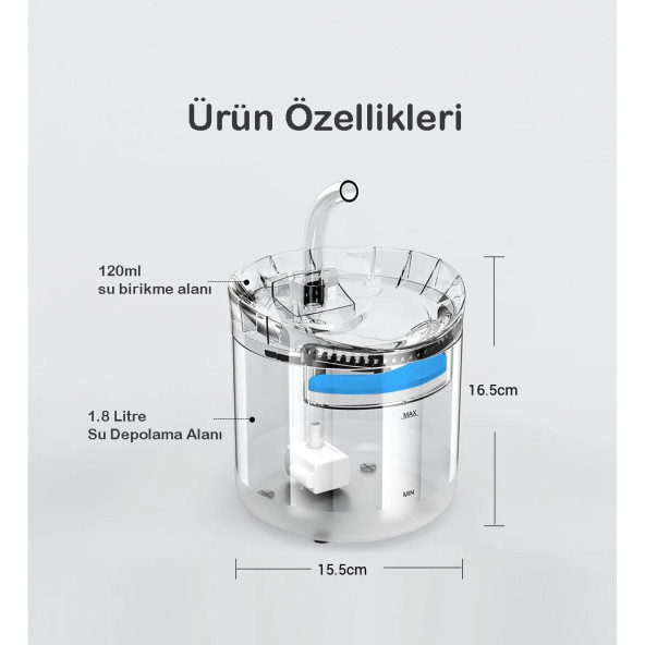 TechTic Kedi Köpek İçin Sessiz Su Çeşmesi Otomatik Su Pınarı Usb li Su Sebili Kedi Su Şelalesi - 9