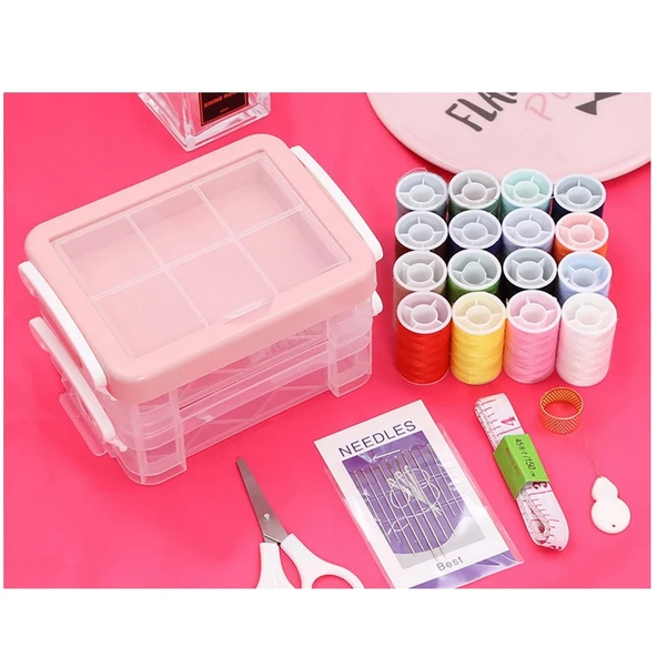 Özel Kutulu 30 Parça Mini Dikiş Seti Iğne Iplik Balıkçı Makas Mezura Yüzük İğne İplik Seti - 6