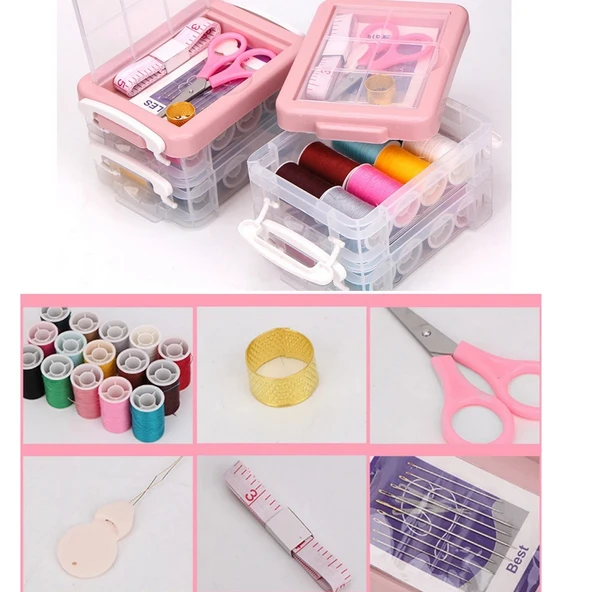 Özel Kutulu 30 Parça Mini Dikiş Seti Iğne Iplik Balıkçı Makas Mezura Yüzük İğne İplik Seti - 5