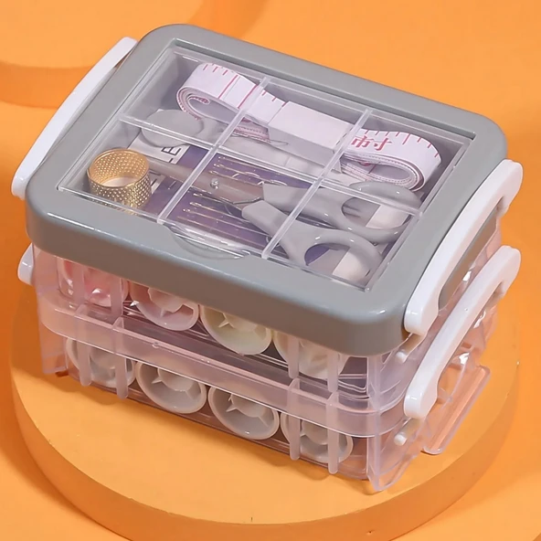 Özel Kutulu 30 Parça Mini Dikiş Seti Iğne Iplik Balıkçı Makas Mezura Yüzük İğne İplik Seti - 4