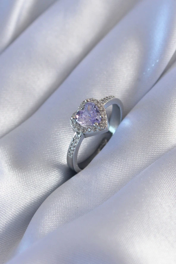 Gümüş Renk Zirkon Taşlı Kalp Model Pirinç Charm Kadın Yüzük - TJ-BYK2745 ürün görseli 1