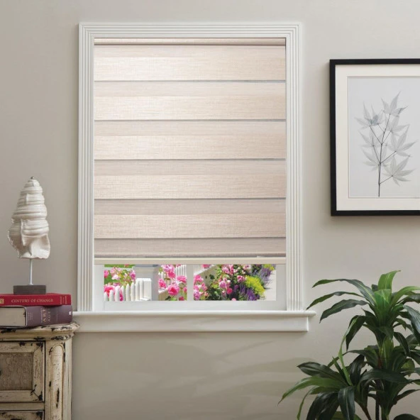 Hazır Hasır Bambu Zebra Stor Perde Kum Beji 160x200cm