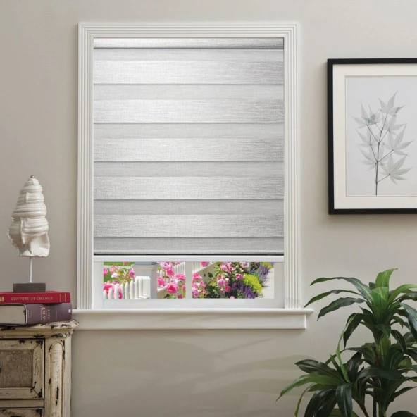 Hazır Hasır Bambu Zebra Stor Perde Gri 130x200cm