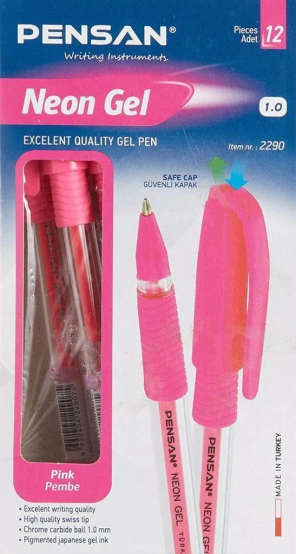 Pensan Tükenmez Kalem Jel 1.0 MM Neon Pembe (12 Li Paket) - 1