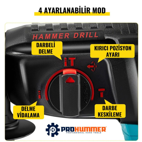 Prohummer PH014 88VF 5ah Kömürsüz Şarjli Professional Kırıcı Delici (Mavi) - 2
