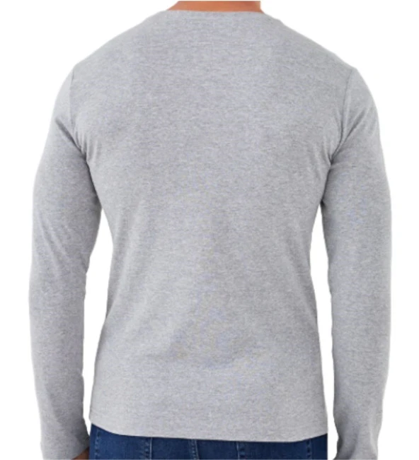 Erkek Uzun Kol Bisiklet Yaka Slimfit Likralı Düz Tişört Gri - 2