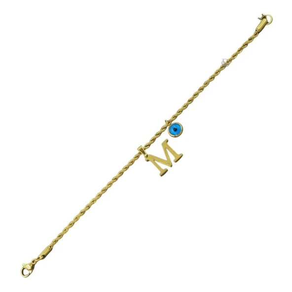 Çelik Gold Nazarlı M Harf Bileklik