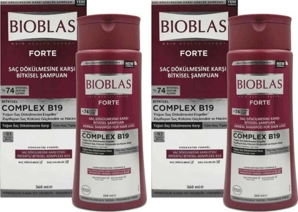 Bioblas Forte Saç Dökülmesine Karşı Bitkisel Şampuan 360 ml 2 Adet Kadın-Erkek