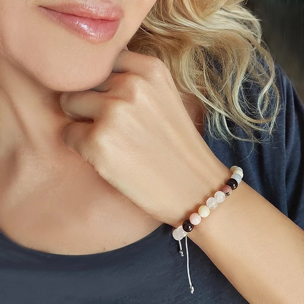 Vaoov Aşk Tılsımlı Doğal Taşlı Gümüş Bileklik - Resim 2