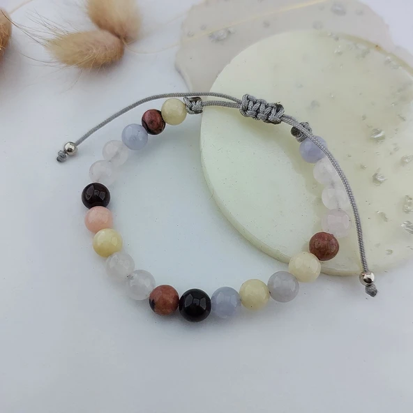 Vaoov Aşk Tılsımlı Doğal Taşlı Gümüş Bileklik - Resim 3