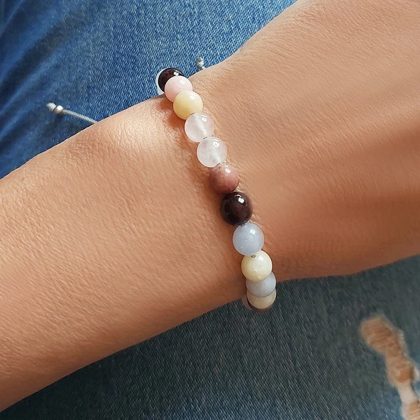 Vaoov Aşk Tılsımlı Doğal Taşlı Gümüş Bileklik - Resim 4