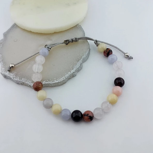 Vaoov Aşk Tılsımlı Doğal Taşlı Gümüş Bileklik - Resim 7