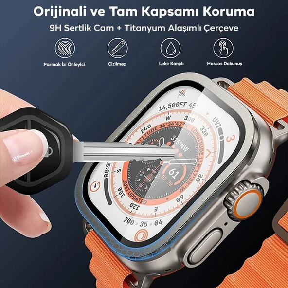 Polham 9H Titanyum Alaşımlı Çerçeveli Ful Kaplama Apple Watch Ultra 49MM Ekran Koruyucu, Hafif ve Tam Uyumlu - 8