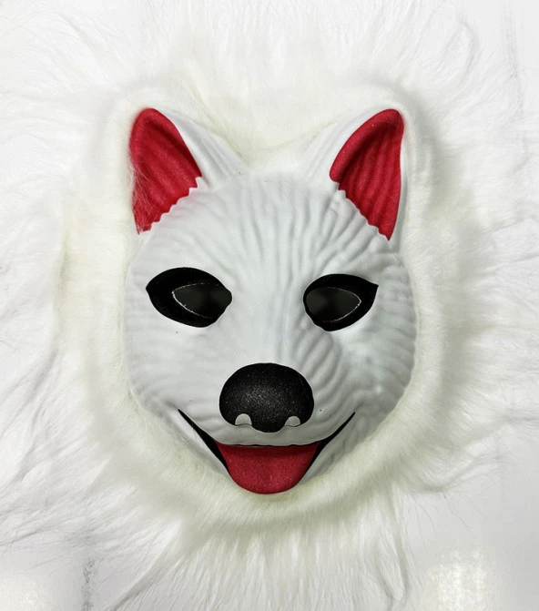 Köpek Maskesi - Kurt Maskesi Yetişkin Çocuk Uyumlu Beyaz Renk Model 2 (4401)
