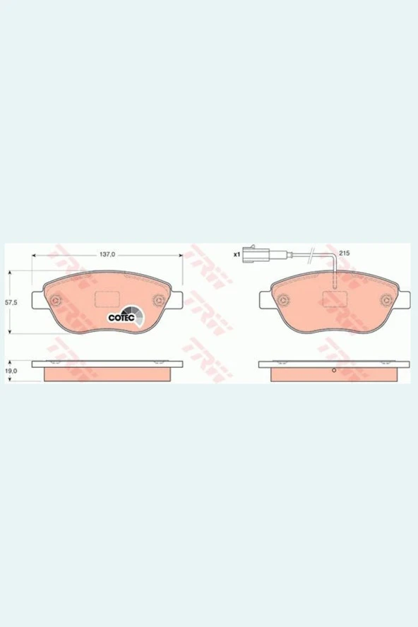 ÖN FREN BALATASI FIAT LINEA 07-DOBLO 1.3-1.9 JTD 07-10 GRANDE PUNTO 1.3 MJT 05 IDEA 1.3 05-STILO 05-CORSA  (BÜYÜK TİP) ÇİFT FİŞLİ - Resim 2