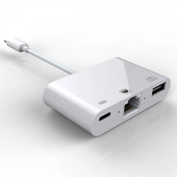 Polham Apple İpad ve İphone İçin İnternet, Şarj ve Kamera Dönüştürücü Kablosu, 3in1 RJ45 Adaptör - 2