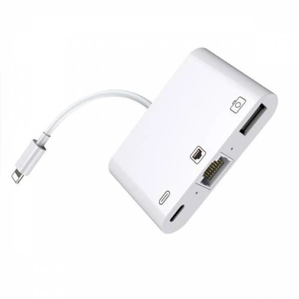 Polham Apple İpad ve İphone İçin İnternet, Şarj ve Kamera Dönüştürücü Kablosu, 3in1 RJ45 Adaptör - 4