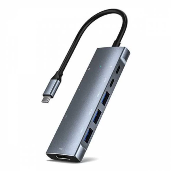 Polham Type C Port 9in1 Çoğaltıcı HUB, 4K HDMİ, RJ45, 3,5MM, SD TF, 3x USB 3.0, 2x PD Type C Adaptör