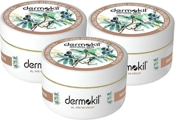 Dermokil Zeytinyağlı Yüz, Vücut ve Doğal El Kremi 300 ml x 3 Adet