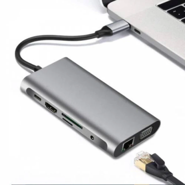 Polham 10in1 Hub 100W 4K HDMI VGA RJ45 PD USB 3.0 HUB Adaptör Çoklayıcı Macbook Pro Dönüştürücü - 5
