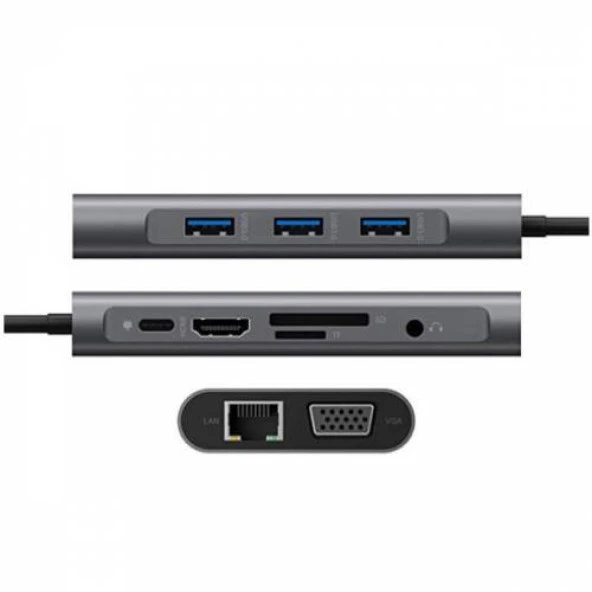 Polham 10in1 Hub 100W 4K HDMI VGA RJ45 PD USB 3.0 HUB Adaptör Çoklayıcı Macbook Pro Dönüştürücü - 7