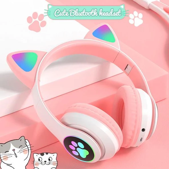 Polham BT5.0V Led Işıklı Kedi Tipi Kafa Üstü Bluetooth Kulaklık, Pati ve Kedi Kulak Tasarımlı Yeni Nesil Kulaklık - 12
