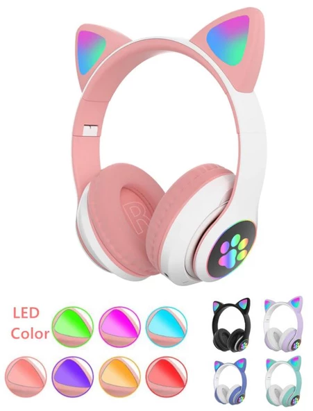 Polham BT5.0V Led Işıklı Kedi Tipi Kafa Üstü Bluetooth Kulaklık, Pati ve Kedi Kulak Tasarımlı Yeni Nesil Kulaklık - 10