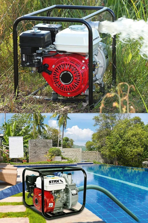 STAXX 9900WP Metal Çift Çarklı Sistem3 Parmak Benzinli Su Pompası Motopump Su Motoru 8mt Emiş - 2