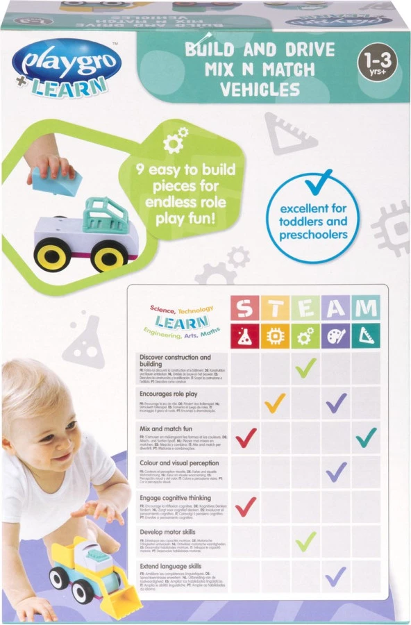 Playgro Build and Drive Mix 'N Match Araçlar 3Pk - İnşaat seti 3 araba - 9