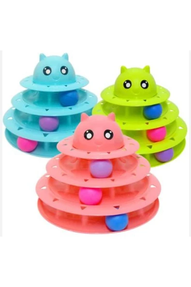 3 Katlı Kedi Başlıklı Renkli Kedi Oyuncağı ürün görseli