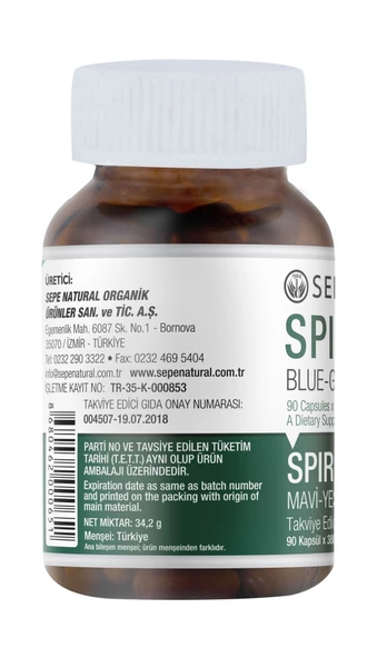 Spirulina 90 Kapsül SEPE NATURAL Siprulina Yosun Hapı - 3