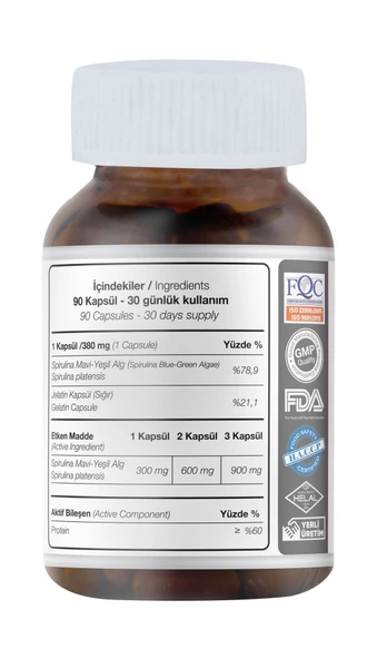 Spirulina 90 Kapsül SEPE NATURAL Siprulina Yosun Hapı - 2