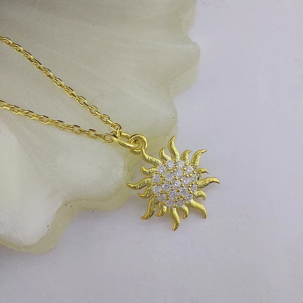 Vaoov 925 Ayar Gümüş Gold Güneş Kolye - 6